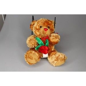 Vintage Caltoy Teddy Bear red Flower & Bow 7" Plush  Pre-owned